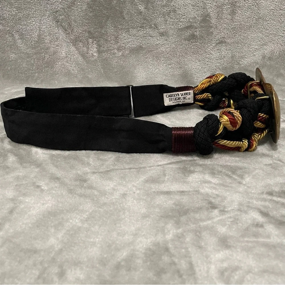 Vintage Carolyn Tanner Braided Black Belt Gold Metal Accent Statement Waist Belt
